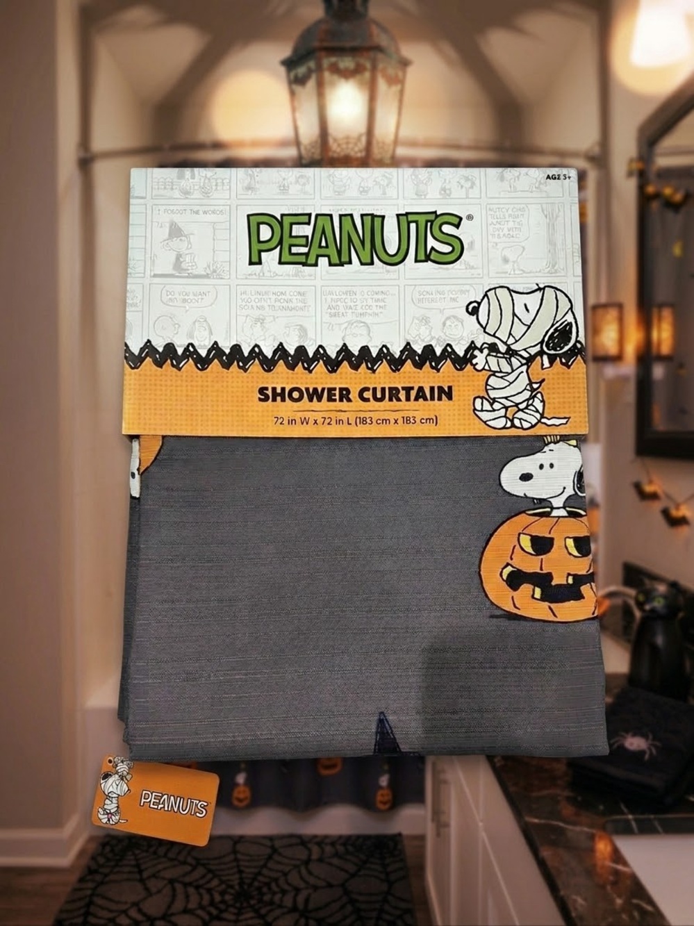 Peanuts Halloween Shower Curtain - Gray & Orange